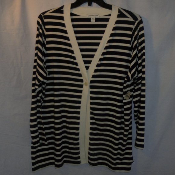 NWT~COLDWATER CREEK~Navy Blue & White Striped Prima Knit Cardigan Tunic~1X - Picture 1 of 3